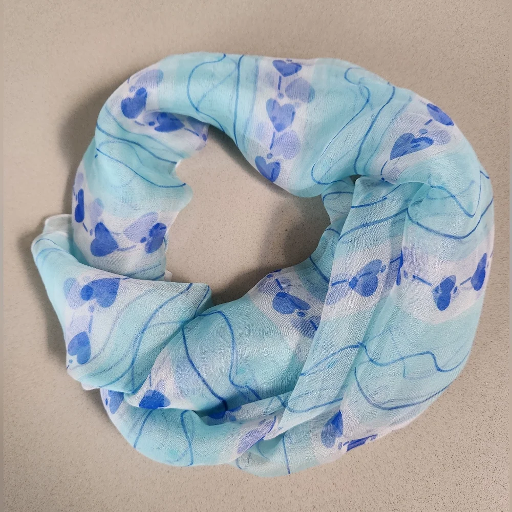 VTG Strings of Hearts 100% Silk Scarf ~LIGHT BLUE